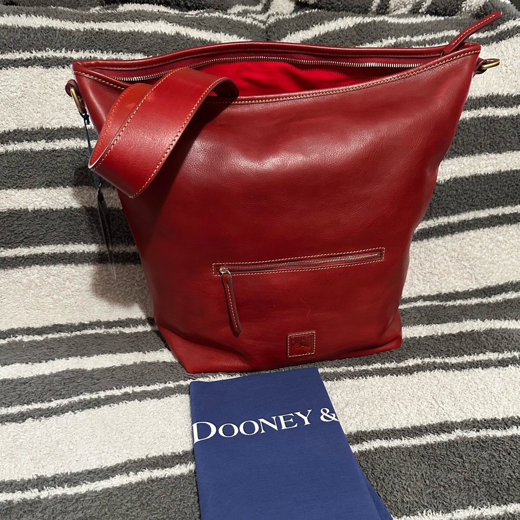Nwt Dooney And Bourke Florentine Vacchetta Leather Hobo Bag “Red”